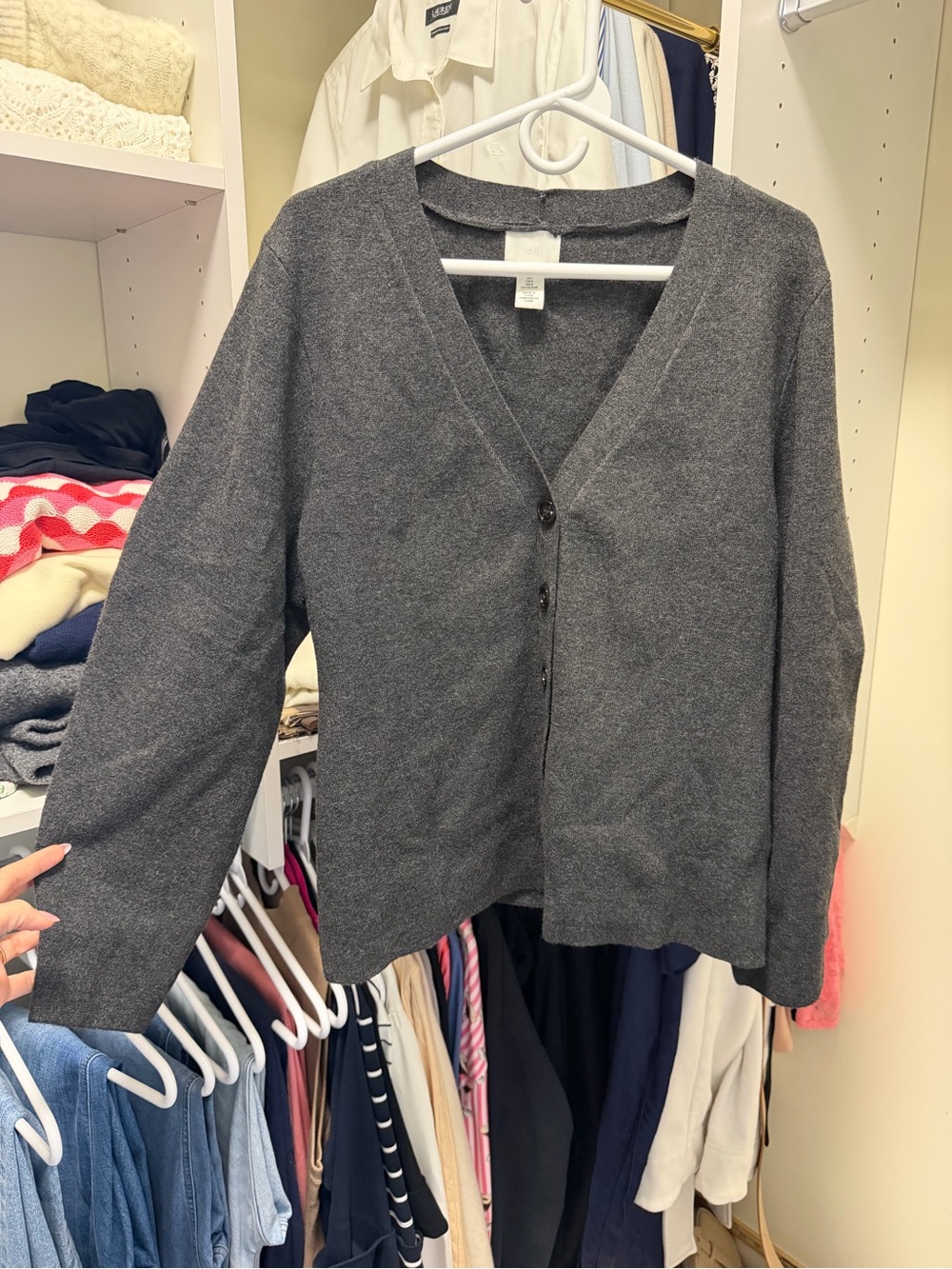 H&M Dark Gray V-Neck Button Front Cardigan